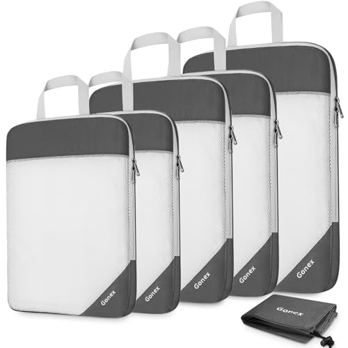 Compression Packing Cubes, Gonex Extensible Storage Mesh Bags Organizers - color: 6-1-Gray, size: Set of 6 New Size