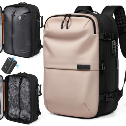 AirVault Vacuum Seal Travel Backpack 60L with Expandable HyperSeal Air Compression Vacuum System Water Resistant TSA Lock (Vacuum Pump Included, Pink, 60L) - color: Pink