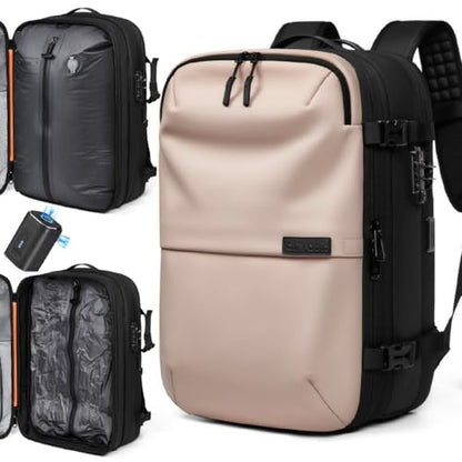 AirVault Vacuum Seal Travel Backpack 60L with Expandable HyperSeal Air Compression Vacuum System Water Resistant TSA Lock (Vacuum Pump Included, Pink, 60L) - color: Pink