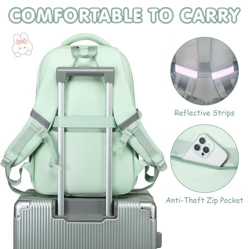 GeeWin Girls Backpack for School with Lunch Box & Pencil Case Set, 17 Inch Stylish Plaid Girls Bookbag with Lots of Pockets for Kids, Teens, Elementary Middle High College School (Light Green) - color: Light Green