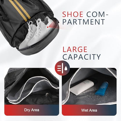 PinCute Drawstring Backpack for Women Men, Gym Bag for Soccer, Basketball, Swim, Beach, Water-Resistant Sports Backpack with Wet Pocket and Shoe Compartment, Black Gold - color: Black Gold