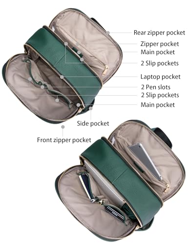 BOSTANTEN Genuine Leather 15.6 inch Laptop Backpack Purse for Women College Casual Backpack Travel Bag - color: 1-c-dark-green