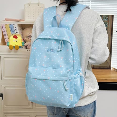 Cute Aesthetic Backpack Y2K Simple Heart Star Print Kawaii Backpacks Travel Laptop Rucksack Backpack for Women (Blue) - color: Blue