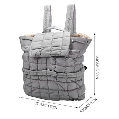 Quilted Backpack, Lightweight Casual Soft Daypack Large Capacity Quilted Backpack Purse, Ergonomic Versatile Polyester Puffy, for Travel Gym Hiker College (Grey)