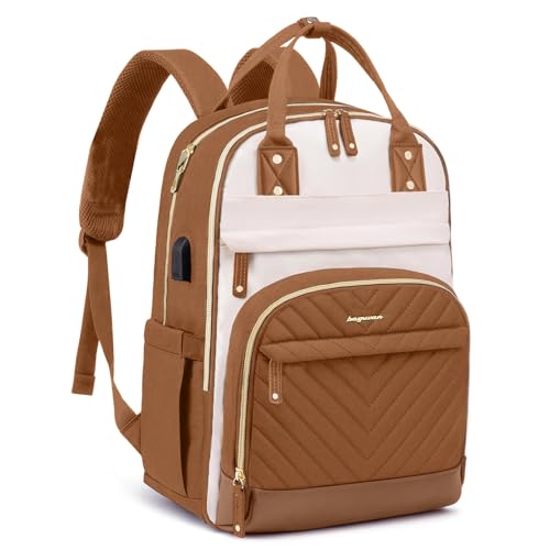Laptop Backpack for Women Work Bookbag: 15.6 Inch College Backpacks with USB Charger School Book Bag Waterproof Travel Computer Back Pack Anti-Theft Casual Bookbags for Girls Teacher Nurse Beige Brown - color: 52-beige Brown, size: 15.6 Inch
