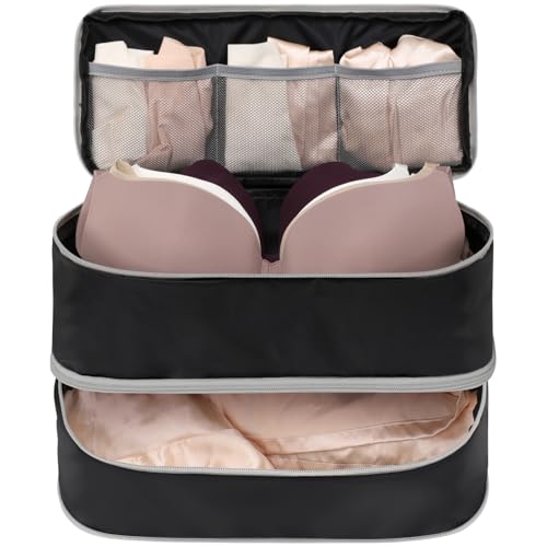 Cambond Travel Underwear Organizer Bag - 4-in-1 Soft Double Layer Bra Travel Bag, Portable Expandable Compression Packing Organizers, Underwear Storage Bag Packing Cubes for Women - color: Black, size: L - Large Capacity Series for B-36D Cups