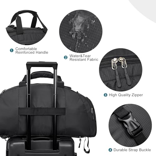 G4Free 40L 3-Way Duffle Bag Backpack Gym Bag for Men Women Sports Duffel Bag with Shoe Compartment Travel Backpack Luggage - color: Black