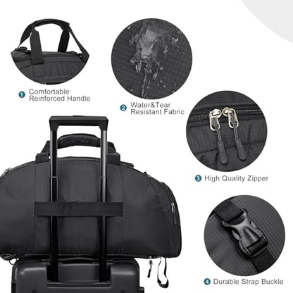 G4Free 40L 3-Way Duffle Bag Backpack Gym Bag for Men Women Sports Duffel Bag with Shoe Compartment Travel Backpack Luggage - color: Black