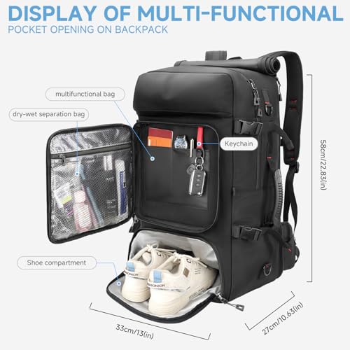 SWICKY Carry On Travel Backpack for Men, Flight Approved 50L Convertible Backpack Duffel Bag with Shoe Compartment & Wet Pocket, Expandable 17.3 Inch Laptop Backpack for Weekender Travel Gym Camping - color: 82525(black-fits 17.3 Inch Laptop)