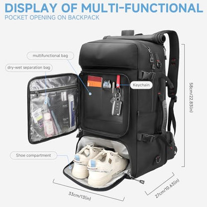 SWICKY Carry On Travel Backpack for Men, Flight Approved 50L Convertible Backpack Duffel Bag with Shoe Compartment & Wet Pocket, Expandable 17.3 Inch Laptop Backpack for Weekender Travel Gym Camping - color: 82525(black-fits 17.3 Inch Laptop)