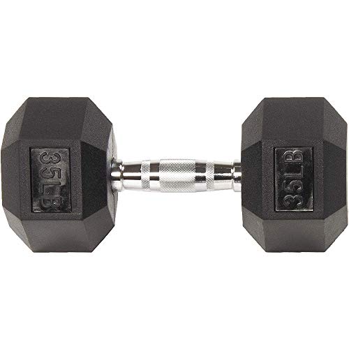 Rubber Encased Hex Weights Dumbbells Set of 5 – 50 lb Pair | Cast Iron Hand Weights with Anti-Slip Grip for Home Gym Strength Training - size: 35 lbs Single