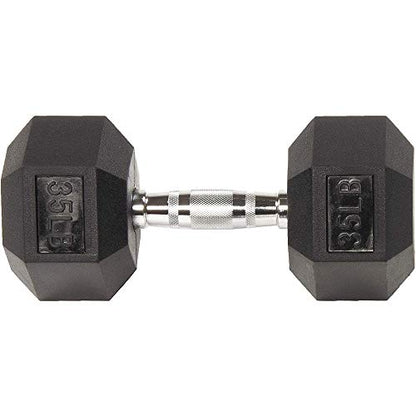 Rubber Encased Hex Weights Dumbbells Set of 5 – 50 lb Pair | Cast Iron Hand Weights with Anti-Slip Grip for Home Gym Strength Training - size: 35 lbs Single