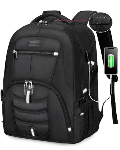 LOVEVOOK Travel Laptop Backpack Waterproof Anti Theft with Lock and USB Charging Port Large Computer Business Backpack for Men College Students (17 inch, Black) - color: Black-1, size: 17 inch
