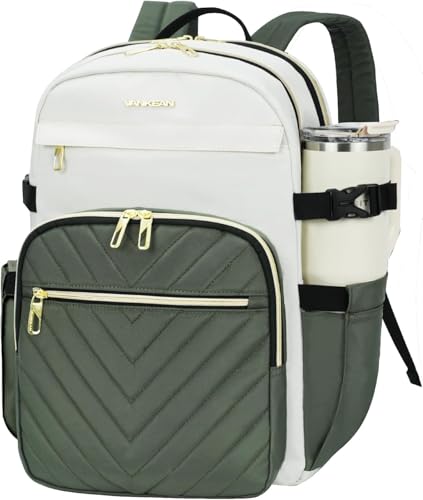 VANKEAN Laptop Backpack for Women (Beige-Army Green, 15.6 Inch) - color: Beige-army Green, size: 15.6 Inch