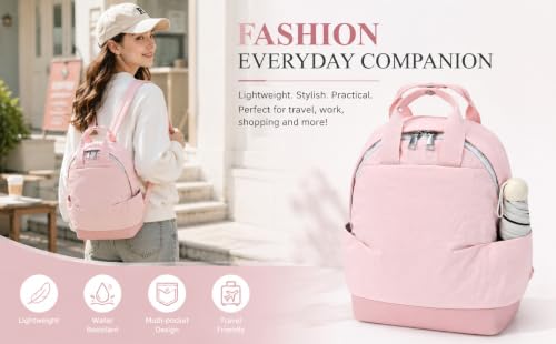 Backpack for Women Fashion Small Bookbag, Water Resistant Lightweight Nylon Daypack for Travel, Hiking & Daily Use - color: Pink
