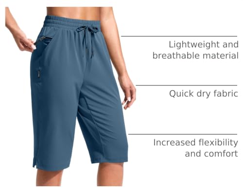 G Gradual Women's 13" Long Hiking Shorts with 3 Pockets - color: Dusty Blue, size: XX-Large