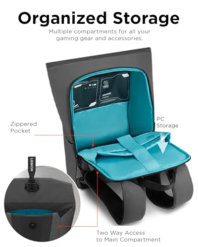 Lenovo Legion Gaming Backpack GB400 for Computers Up to 16 Inch - Lightweight Water Repellant Bag with Multiple Pockets, & Superior Valuables Protection for Gamers (Black) - style: Gb400