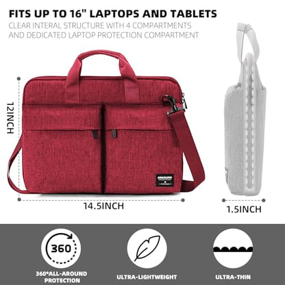 KINGSLONG 15.6 inch Laptop Shoulder Bag Sleeve, Slim Shockproof Computer Notebook Ultrabooks Carrying Case Handbag Cover Fit for Acer Asus Dell Lenovo HP, Red - color: Red, size: 15 - 15.6 Inch
