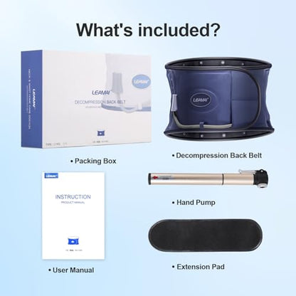 Decompression Back Belt,Inflated Compression Back Brace with Hand Pump and Extension Pad,Lumbar Support Belt for Men & Women Lower Back Pain Relief, Back Decompression Devices Fits Waist Size 29-49 Inches (Blue)