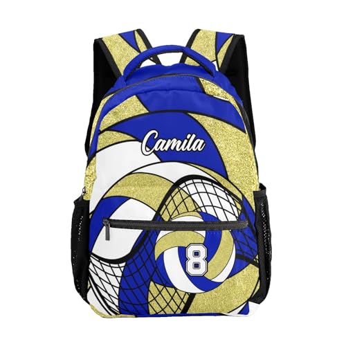 Volleyball Blue Gold Shoulders Bags Daypack with Name Personalized School Bookbag for Sports Party Traveling - color: Volleyball Blue Gold