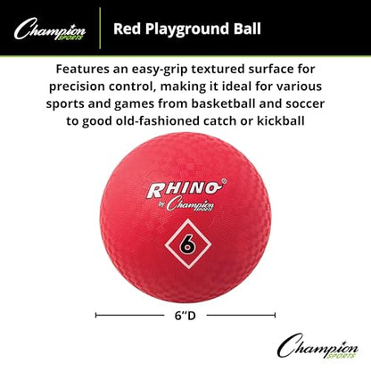 Champion Sports Playground Ball – Durable High-Bounce Ball, Sizes 5", 6", 7", 10", 13" & 16" for Gym, Recess & Play - style: 6" Diameter