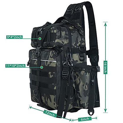 BLISSWILL Outdoor Tackle Bag - Large Water-Resistant Fishing Backpack - color: I：forest Camo, style: Large(16*12*6 Inch)
