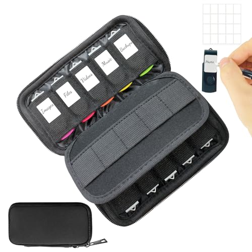 JBOS USB Flash Drive Case with 10 USB Drive Slots and 10 Memory Card Slots Storage Organizer Case Holder for Thumb Drives Jump Drives SD Cards with Zipper Bag Black - color: Black-10+10 Slots