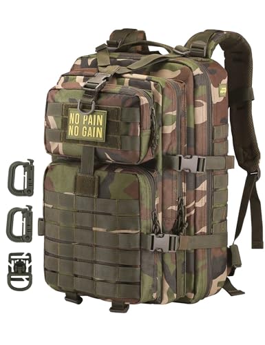 Hannibal Tactical MOLLE Assault Backpack, Tactical Backpack Military Army Camping Rucksack, 3-Day Pack Trip w/Patch, D-Rings, Woodland - color: Woodland