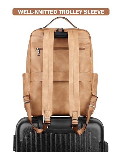 MASINTOR 15.6 inch PU Leather Laptop Backpack Purse for Women, Large College Casual Backpack Travel Bag Retro Camel - color: Retro Camel