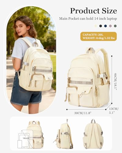 weradar Cute Backpack For School Teens Girls,Aesthetic Bookbag,Waterproof College Backpack For Women,Middle School Bag Casual Daypacks Travel Back pack With Lots of Pockets(Beige) - color: A3- Beige