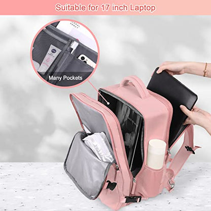 Sinaliy Large Travel Backpack for Women, 40L Carry On Backpack, 17 Inch Laptop Waterproof Backpack, College Bookbag, Backpack for Women, as Person Item Flight Approved - color: Pink