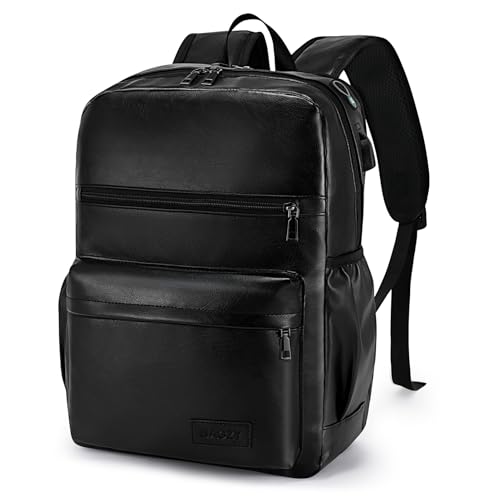 15.6 Inch PU Leather Laptop Backpack, Water Resistant 20L Anti-Theft Travel Personal Item Bag for Work College Nurse Teacher, Under Seat Flight Approved Carry-on Luggage 40x30x15CM Black - color: Black