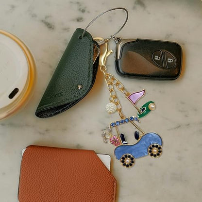 Madison Tyler Western Cowboy Boots Cherry Bow Bubble Tea Strawberry Cute Keychain | Bag Charms for Handbags Purse Charms - color: Golf