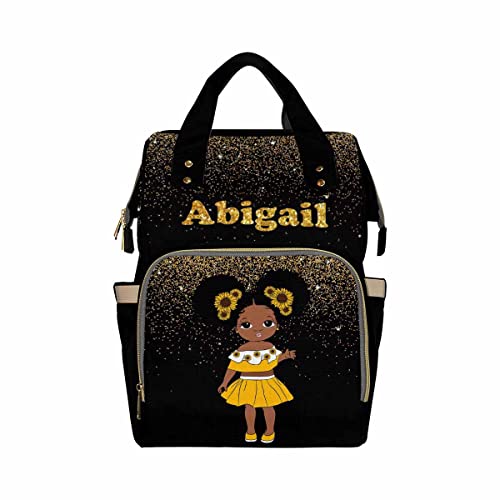 Custom Black Diaper Bag Backpack with Golden Glitter Personalized Black Women with Sunflower Nappy Bag Casual Travel Daypack Customized Newborn Gift for Women - color: 230112-6