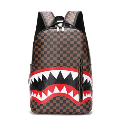 Fashion plaid backpack, lightweight commuting bag, shark mouth design, durable leather material suitable for work commuting (C3) - color: C3