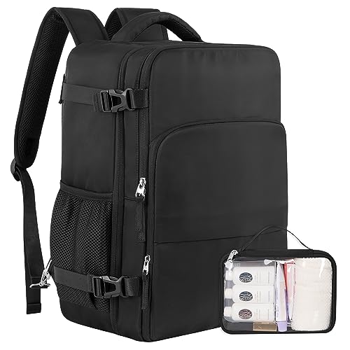 Sinaliy Travel Backpack, Carry on Flight approved Travel Bag with Multi-Pockets, Waterproof 17.3inch Laptop Backpack for Men Women, Black - color: Black, size: X-Large