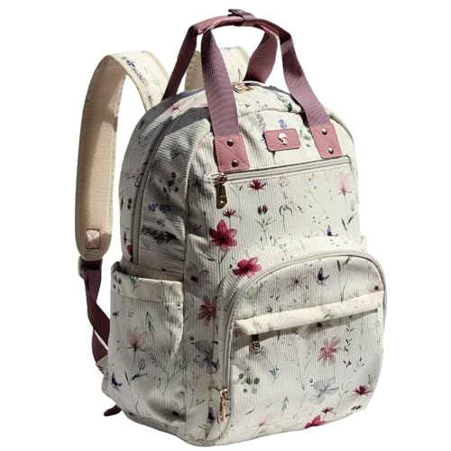 ESVAN Diaper Bag Backpack, Large Capacity Multifunction Baby Essentials Fashion Travel Pack Linen Canvas office Laptop Bag (Corduroy Purple Flower) - color: Corduroy Purple Flower
