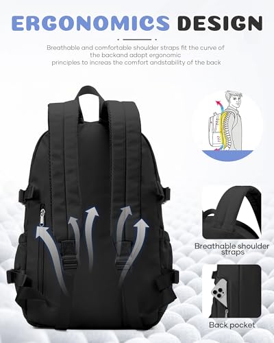 Black Backpack for Men Women, Lightweight Basic Bookbag for Teens Boys and Girls, Causal Daypack Travel Carry on Backpack fits 15.6 Inch Laptop - color: I-black