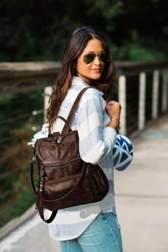 Uromee Backpack Purse for Women Vegan Leather Ladies Fashion Travel Tassel Shoulder Bag Convertible Coffee bag - color: 0243 Coffee 2