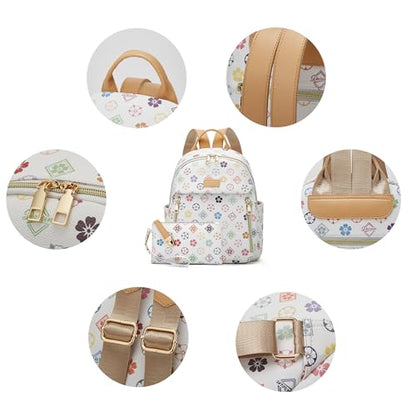 Makes Mini Backpack for Women, Stylish Daypack Purse Handbag Small Casual Daily Travel Bag, Lady Girls Gifts for Work School, 2pcs Sets - color: Triwhite Flower