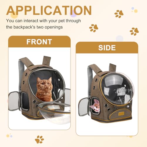 Pet Backpack Carrier, Portable and Ventilated, Oxford Cloth, Dog Cat Travel Bag with Transparent Cover 12.6", (Brown, 1 Pcs), Intended for Hiking/Camping/Traveling - color: Brown