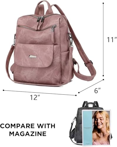 WYFJNX PU Leather Backpack Purse for Women Fashion Multipurpose Design Handbag Ladies Shoulder Bags Travel Backpack Pink - color: Pink