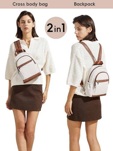 CLUCI Sling Bag for Women Leather Women's Backpack Small Convertible Backpack Purse Crossbody Bag for Travel - color: 0-0 Beige With Brown