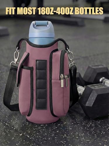 Magnetic Gym Tote,18-40oz Water Bottle Bag Holder,Neoprene Case Pouch with Phone Pocket,Men Women Workout Accessories - color: Dusty Mauve