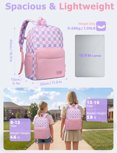 VASCHY School Backpacks, Lightweight Bookbag Schoolbag for Girls Casual Basic Simple Daypack for Women Blush Checkerboard - color: Blush Checkerboard