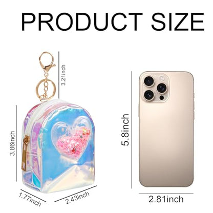 AIBFRID 4Pcs Mini Backpack Keychain,Cute Cosmetic Bag for Women,TPU Clear Makeup Bag Key Pocket Lipstick Bag Card Holder Data Cable Organizer Zipper Pouch (Heart Crown Bow Star) - color: Multicolor B
