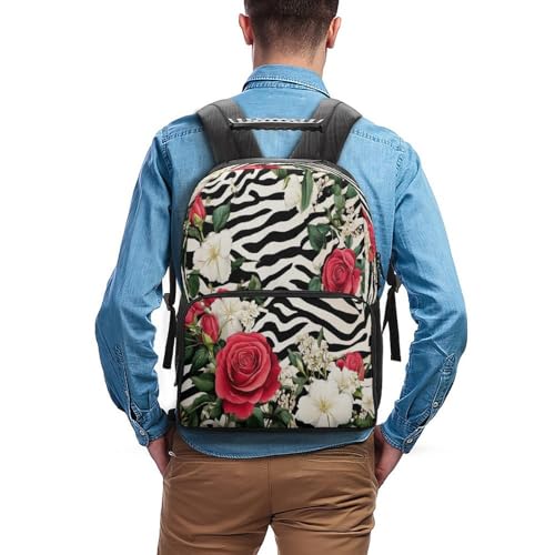 Supdreamc Backpack Polyester Anti-Theft Multipurpose Cheetah Leopard Zebra Print Floral Black And White Bookbag Large Capacity Laptop Book Bag Rucksack With Side Pockets - color: Pattern 423