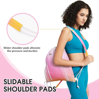 WANDF Drawstring Backpack, Gym String Bag with Shoulder Pad - color: M, Rainbow, size: Medium