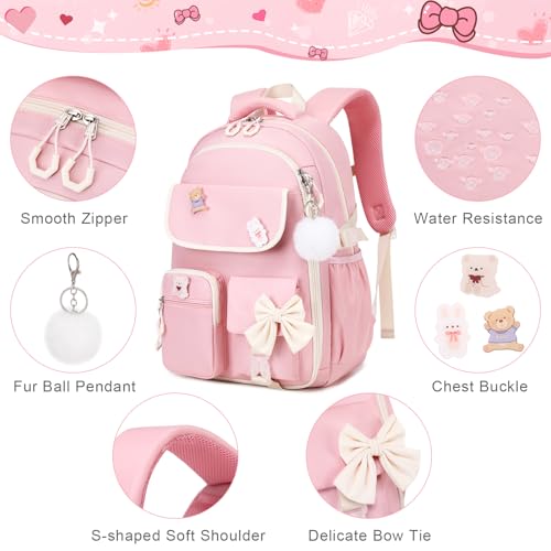 ACESAK Girls Backpack - 3PCS Backpack for Girls Cute School Backpacks for Girl Kindergarten Elementary Preschool Middle Kids School Bags with Lunch Box Pencil Case Set (Pink Beige) - color: Pink Beige