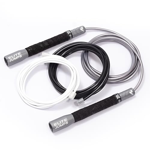 Elite Jumps Freestyle PVC Jump Rope Bundle - Premium Quality Adult Jump Ropes for Fitness - Lightweight Cardio Skipping Jump Rope for Exercise and Training - Unbreakable Grip Tape Handles - color: Silver